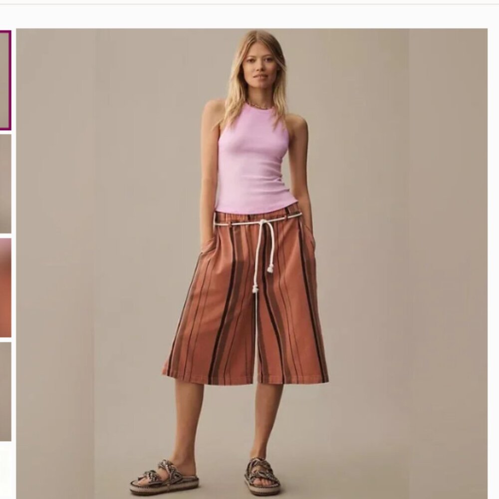 NWT Anthropologie PILCRO Cropped PJ Wide-Leg Jeans Striped Oversized Size L